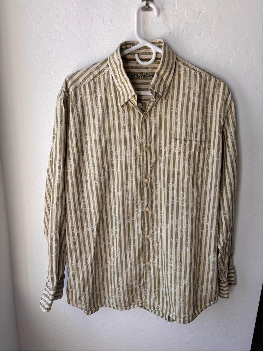 Tommy Bahama Olive & White Striped Button-Down Shirt